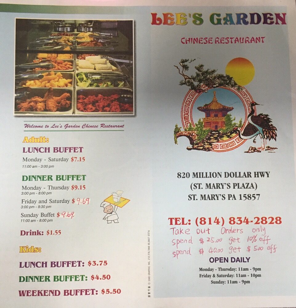 Lee’s Garden Chinese 820 S Saint Marys St, Saint Marys, PA