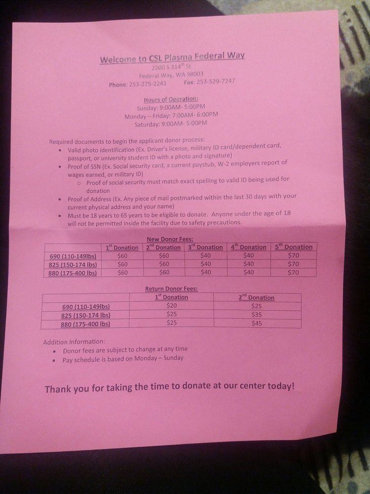 CSL Plasma Blood & Plasma Donation Centers 2200 S 314th St, Federal