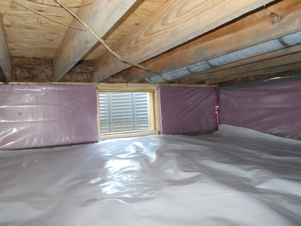 Crawl space encapsulation system with a nice new door and access well. Clean and dry! - Yelp