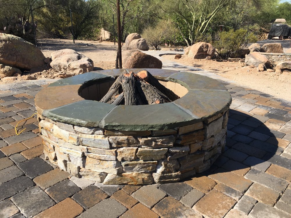 Custom Gas Fire Pit Log Kit Flag Stone Cap Stack And Pavers Photo Of Arizona Hardscape Construction Scottsdale Az United States Custom Gas Fire