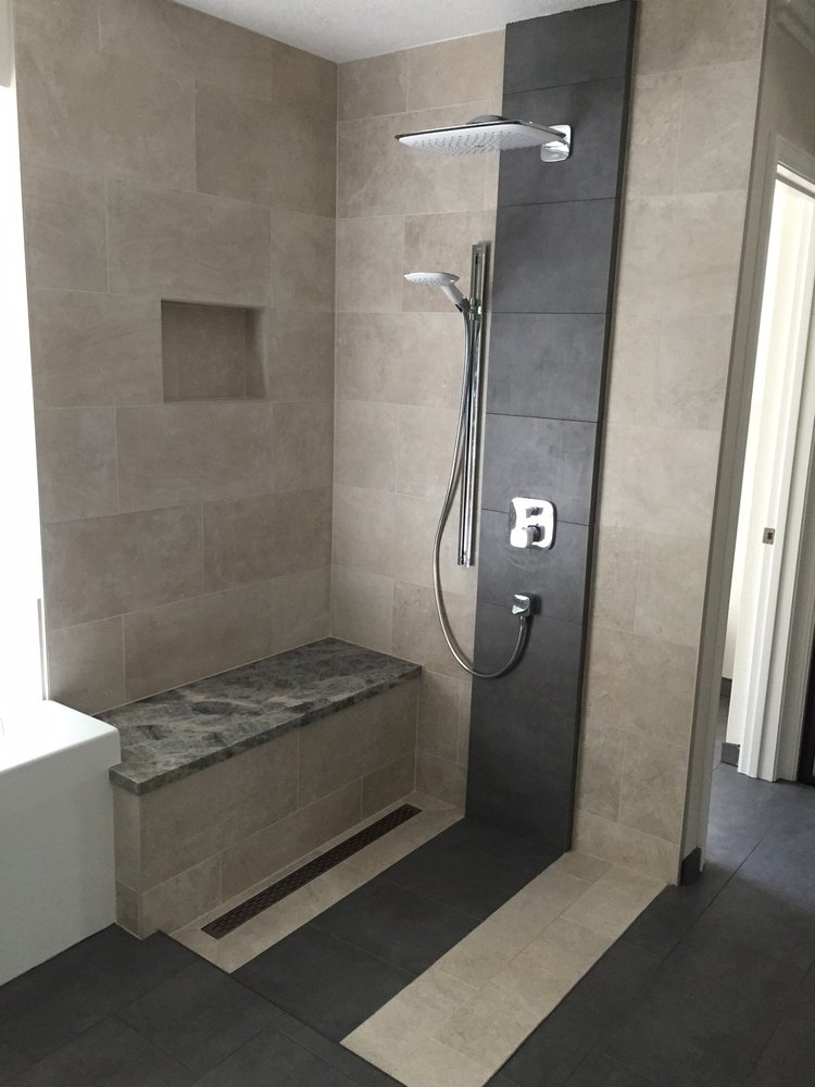 Shower Without Glass No Curb And Linear Drain Yelp