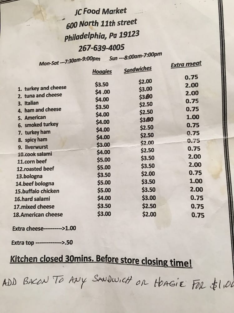 JC Food Market Delis 600 North 11th St, Spring Garden, Philadelphia