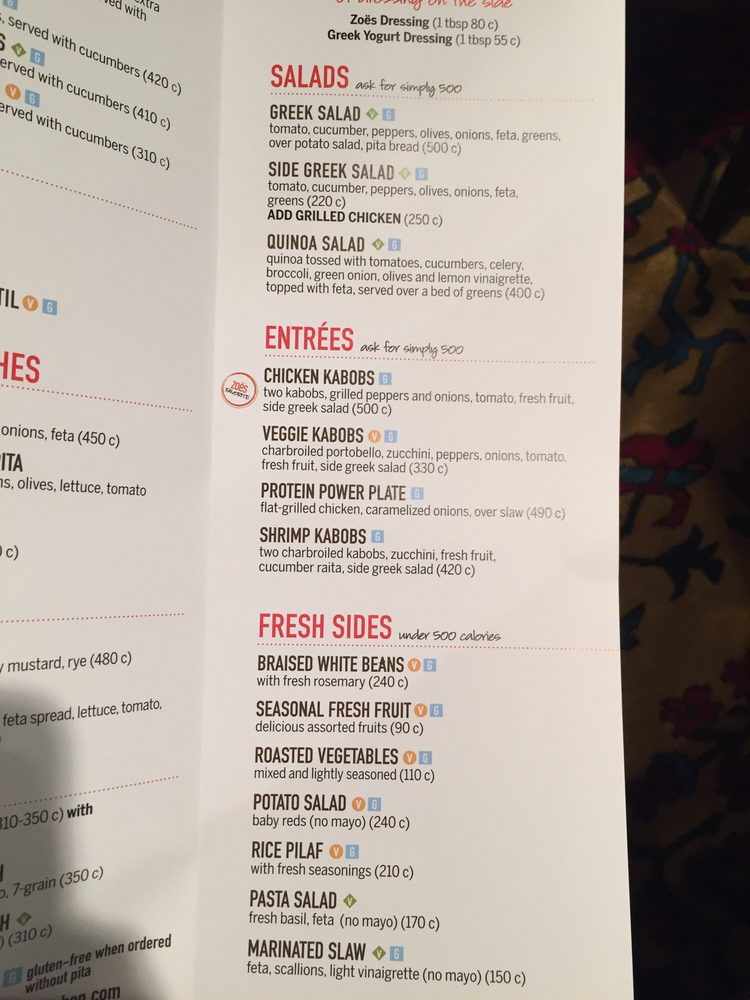 Zoes Kitchen Under 500 Calories Menu Dandk Organizer