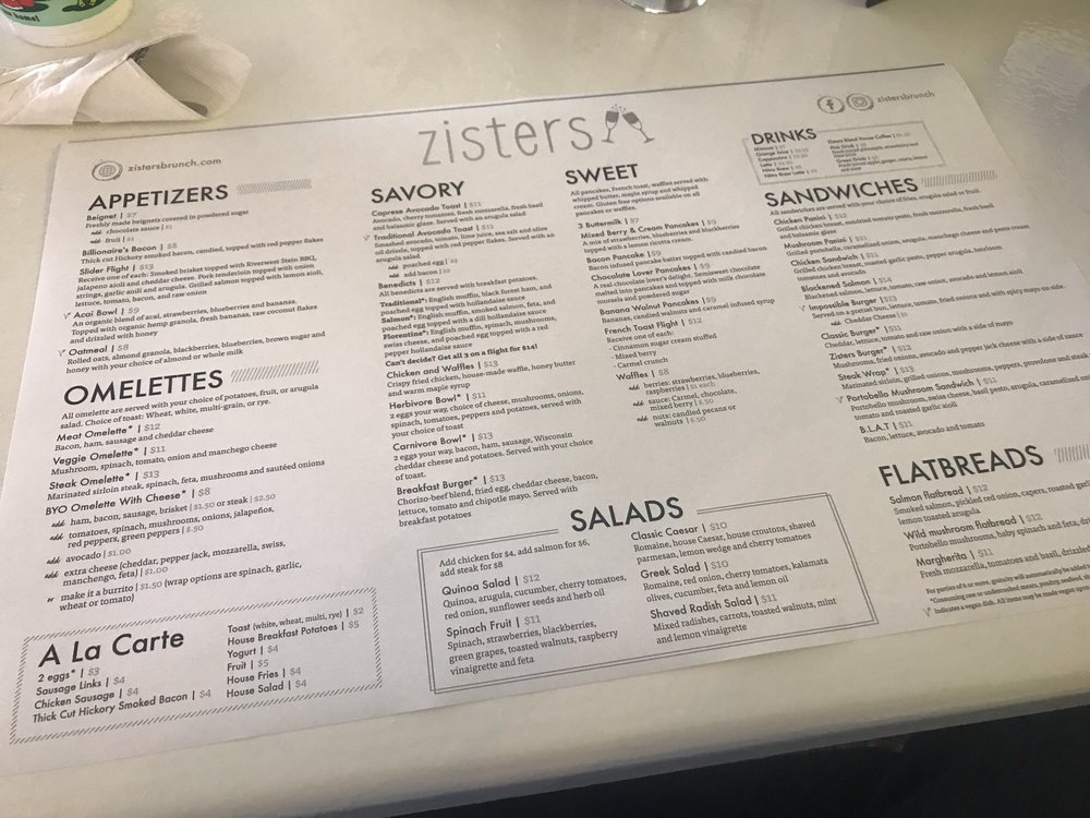 Online Menu of Zisters Restaurant, Elm Grove, Wisconsin, 53122 Zmenu