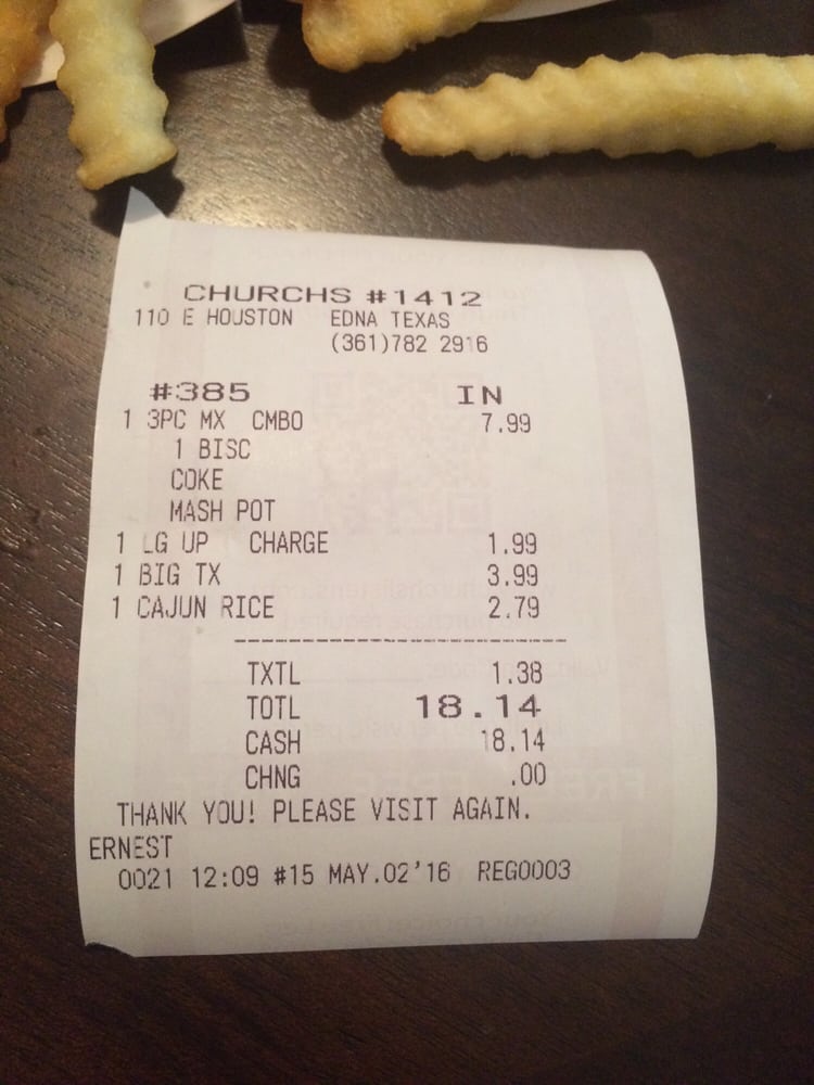 Church’s Chicken Fast Food 110 E Houston Hwy, Edna, TX Restaurant