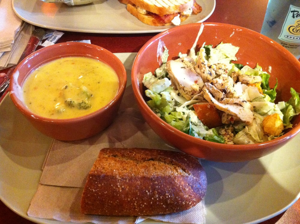 You Pick Two Broccoli Cheddar Soup, Grilled Chicken Caesar Salad, and