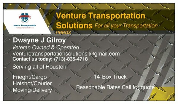 Venture Transportation Solutions Get Quote Movers 7859 Photo Of Venture Transportation Solutions Houston Tx United States Business Card