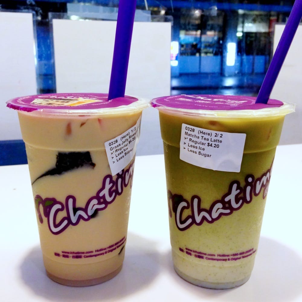 Chatime roasted milk tea with grass jelly and matcha tea ...