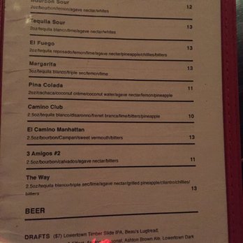 Casino el camino drink menu