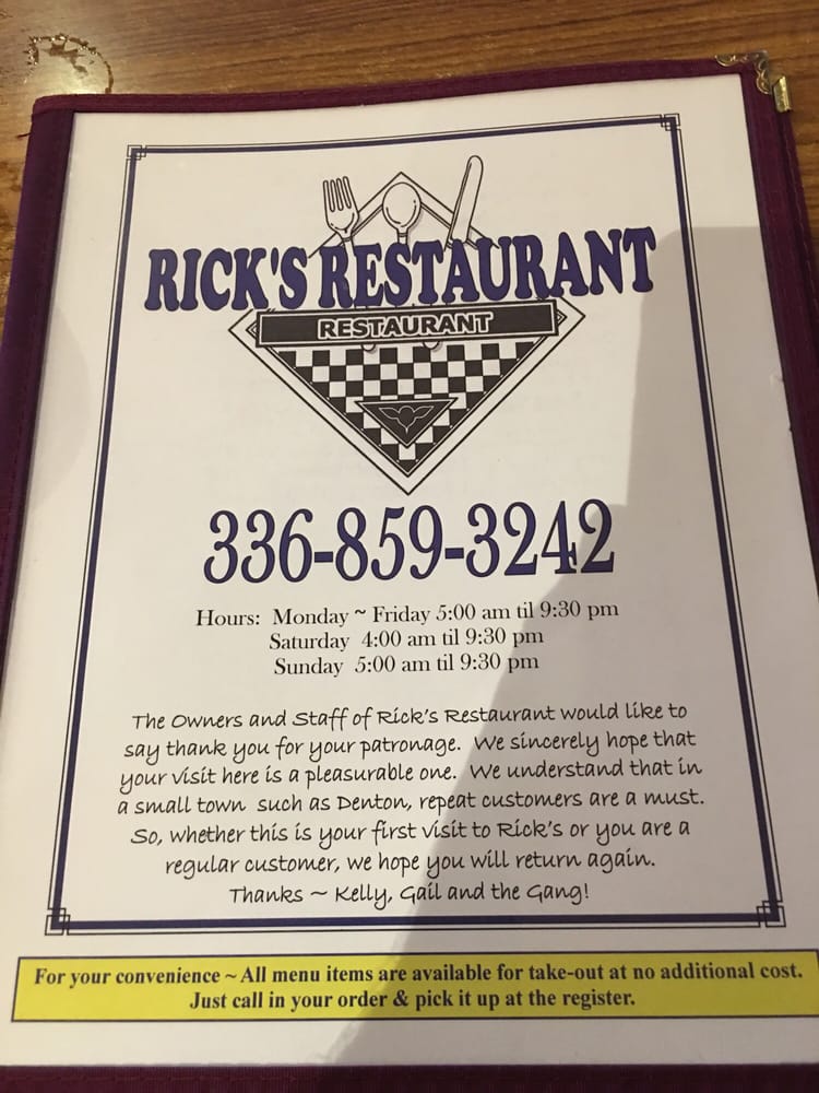 Rick’s Restaurant American (New) 18120 S Nc Hwy 109, Denton, NC