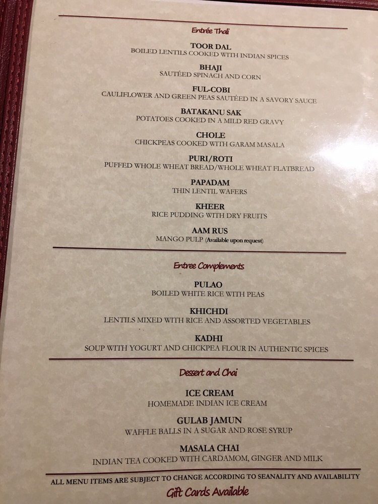 Main Course And Dessert Descriptions Make Sure To Get The Aam Rus Photo Of Vatan Indian Vegetarian New York Ny United States Main Course